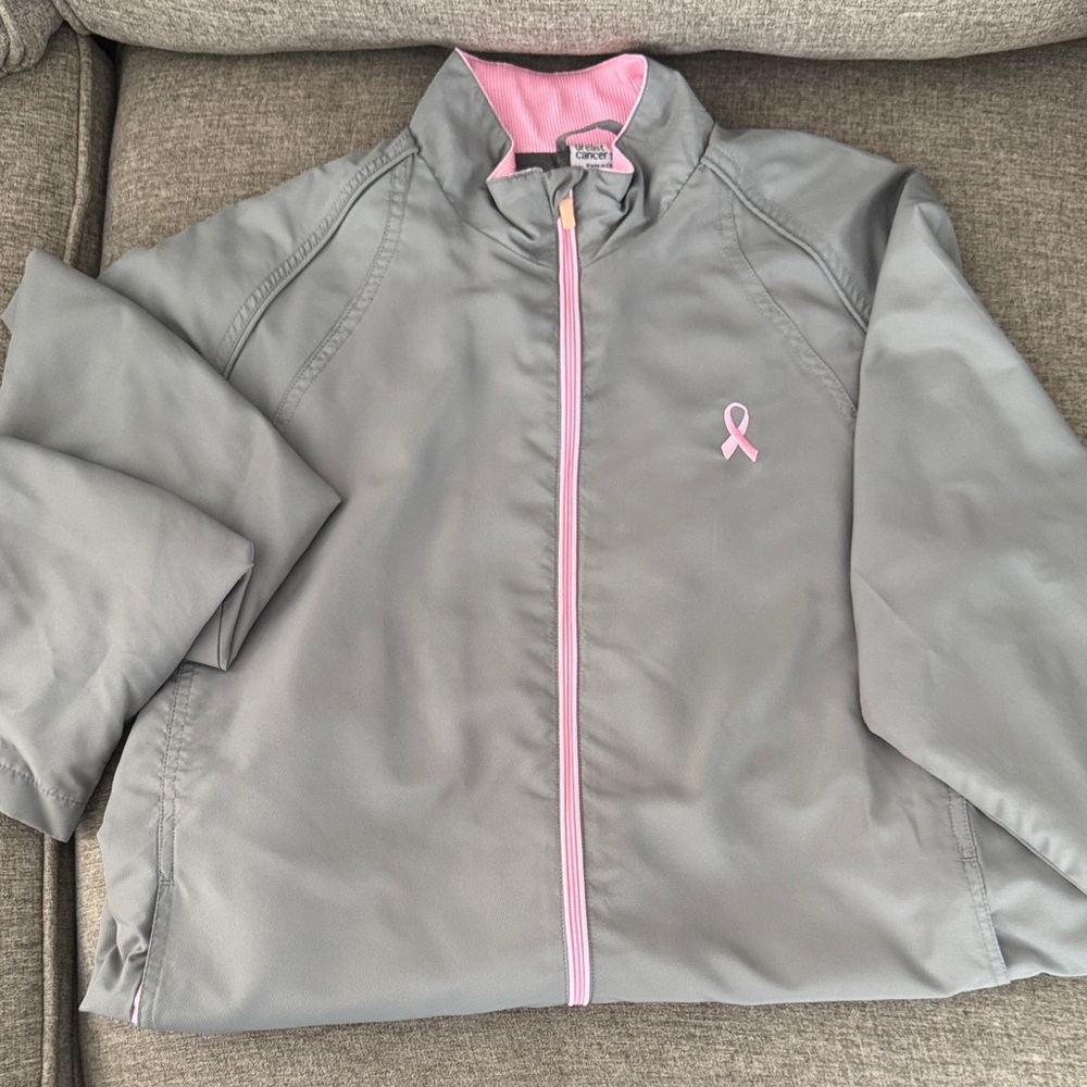 Breast Cancer Awareness Lightweight Jacket in Gray with Pink Details